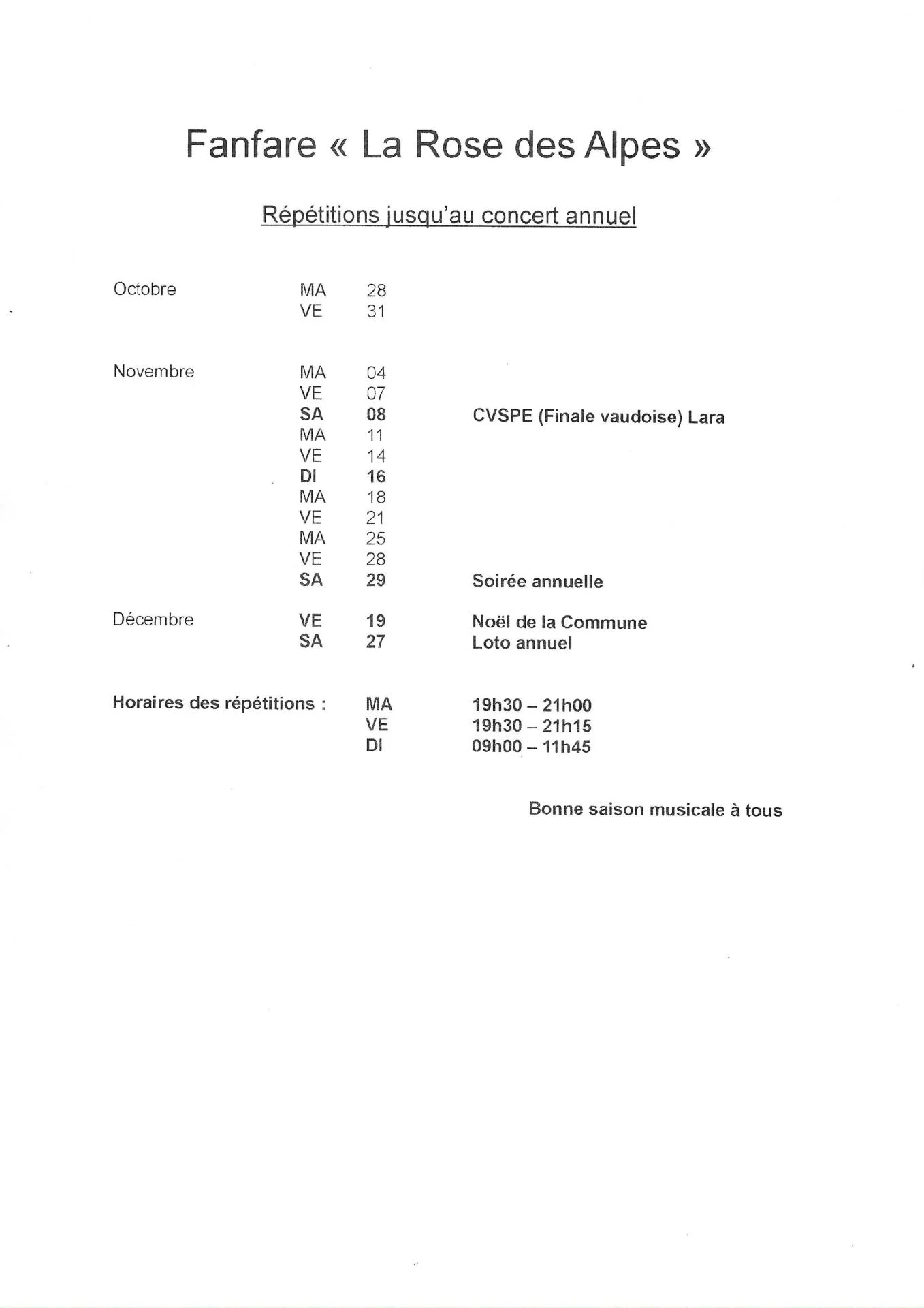 Répétition jusqu'au concert annuel